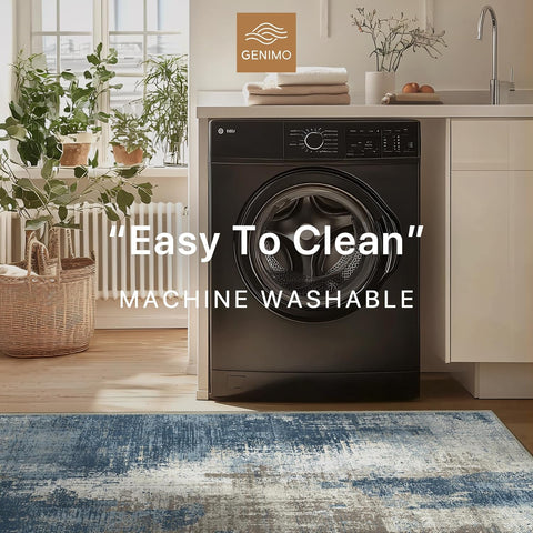 GENIMO Washable Area Rug Modern Blue Urban Mist