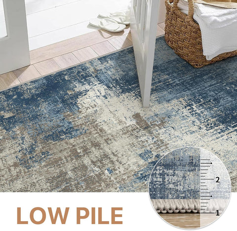 GENIMO Washable Area Rug Modern Blue Urban Mist