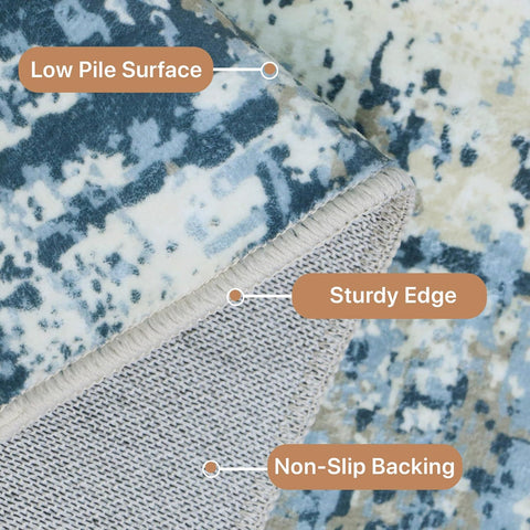 GENIMO Washable Area Rug Modern Blue Urban Mist