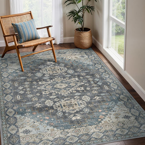 GENIMO Area Rug Washable Low Pile Bohemian Cool Colors