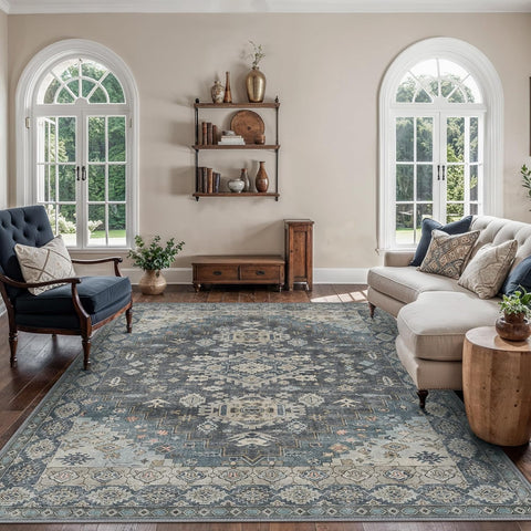 GENIMO Area Rug Washable Low Pile Bohemian Cool Colors