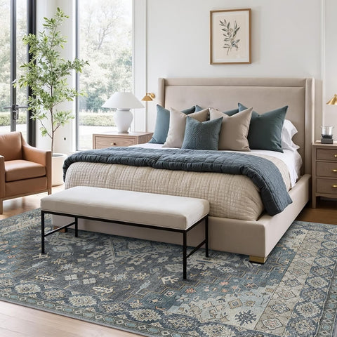 GENIMO Area Rug Washable Low Pile Bohemian Cool Colors