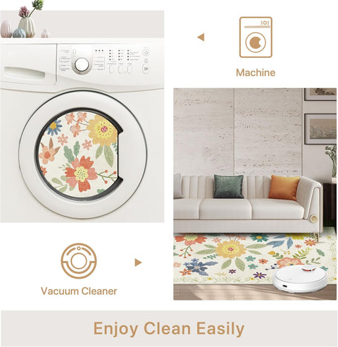 GENIMO Large Floral Print Non-Slip Kids Pet Friendly Area Rug