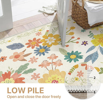GENIMO Large Floral Print Non-Slip Kids Pet Friendly Area Rug