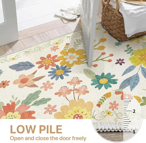 GENIMO Large Floral Print Non-Slip Kids Pet Friendly Area Rug