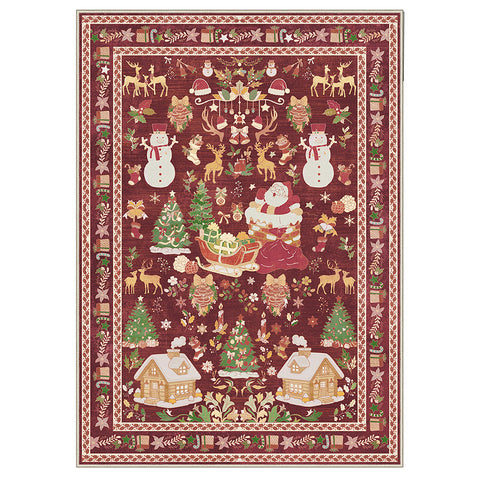 Alaric Christmas Washable Red Rugs with Santa and Pine