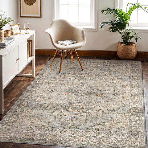 GENIMO Area Rug Washable Low Pile Bohemian Cool Colors