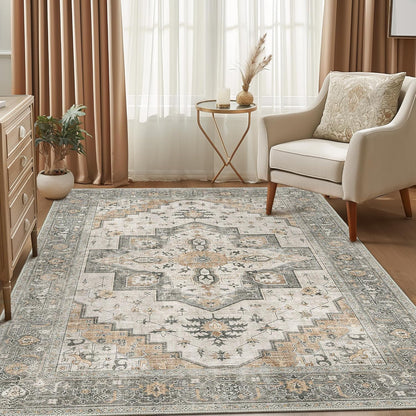 GENIMO Non Slip Indoor Soft Distressed Lightweight Thin Low Pile Area Rug