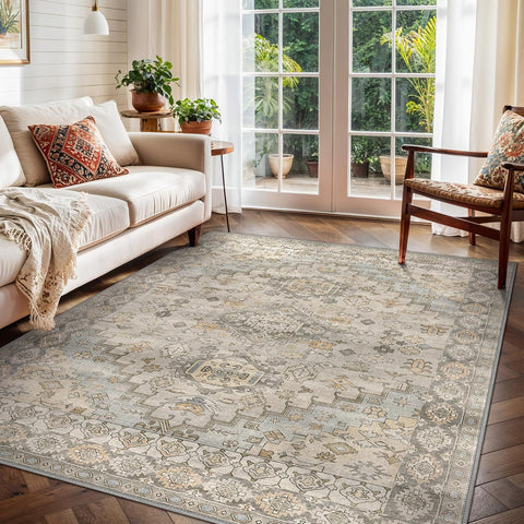 GENIMO Area Rug Washable Low Pile Bohemian Cool Colors