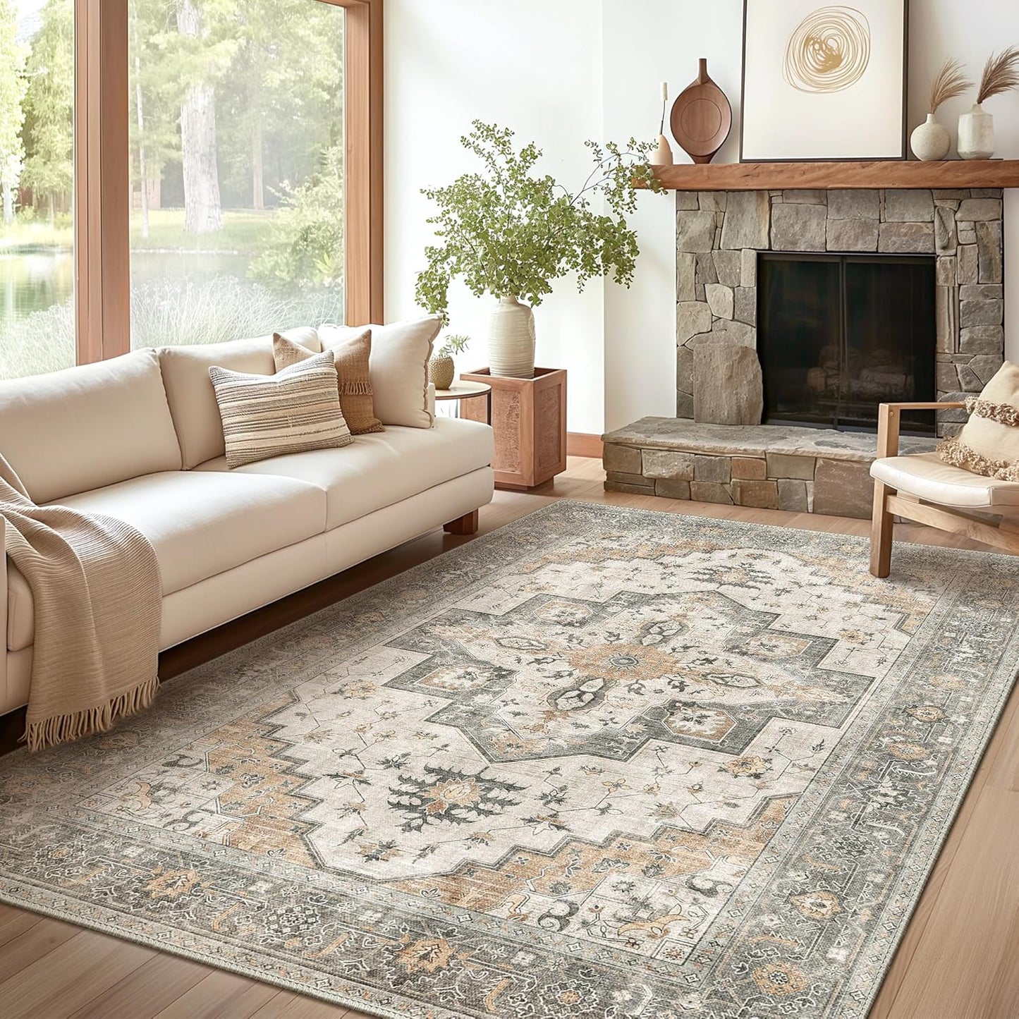 GENIMO Non Slip Indoor Soft Distressed Lightweight Thin Low Pile Area Rug