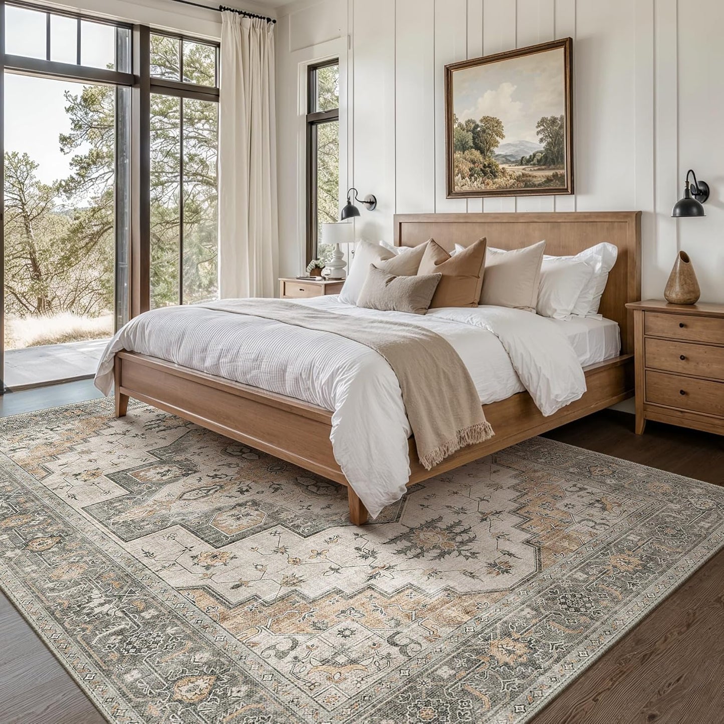 GENIMO Non Slip Indoor Soft Distressed Lightweight Thin Low Pile Area Rug