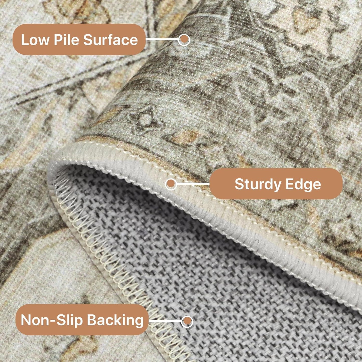 GENIMO Non Slip Indoor Soft Distressed Lightweight Thin Low Pile Area Rug