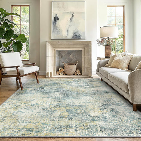 GENIMO Modern Healing Green Abstract Textured Washable Area Rug