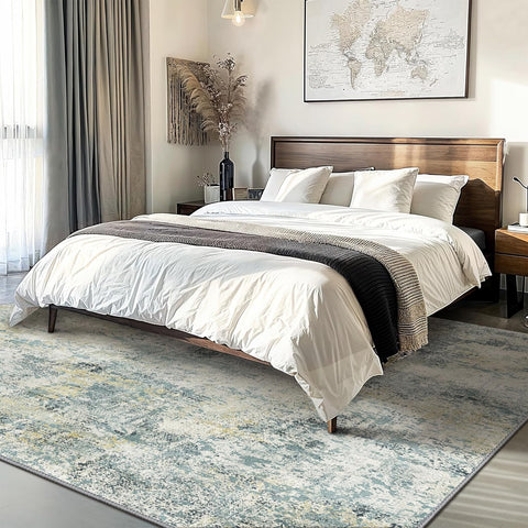 GENIMO Modern Healing Green Abstract Textured Washable Area Rug
