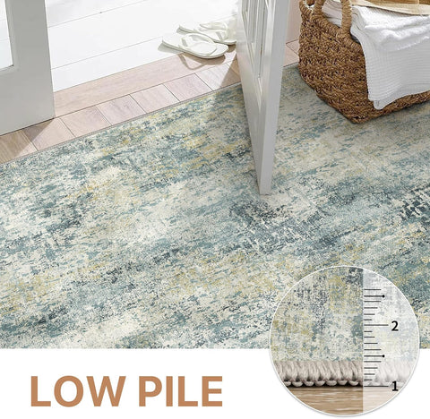 GENIMO Modern Healing Green Abstract Textured Washable Area Rug