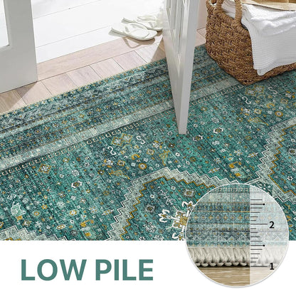 GENIMO Machine Washable Runner Rug Non Slip Carpet with Gripper Green/Blue