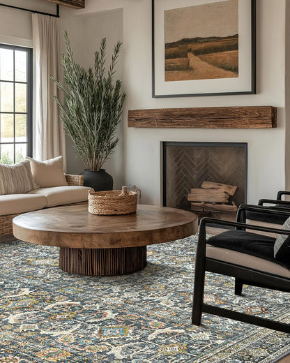 GENIMO Vintage Bohemian Symmetrical Print Cool Color Soft Area Rug