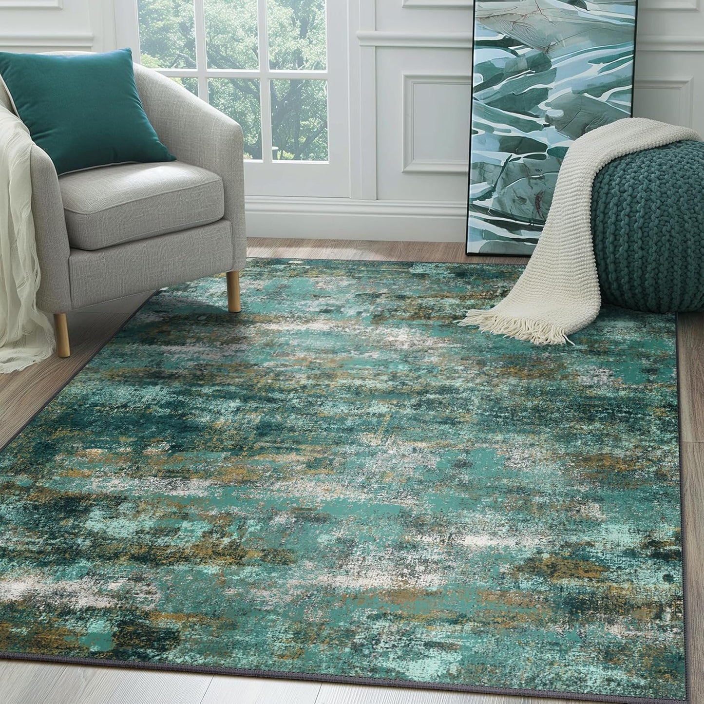 GENIMO Modern Abstract Print Soft Area Rugs Green