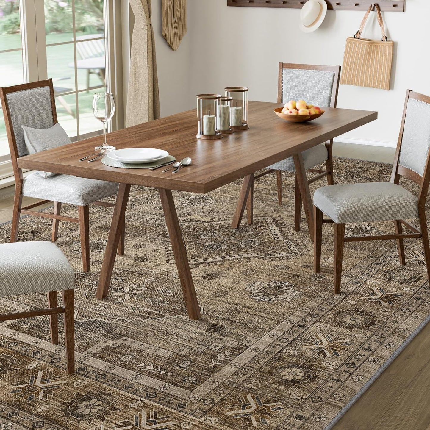 GENIMO Fantasy Geometric Floral Print Non-Slip Washable Area Rug Brown