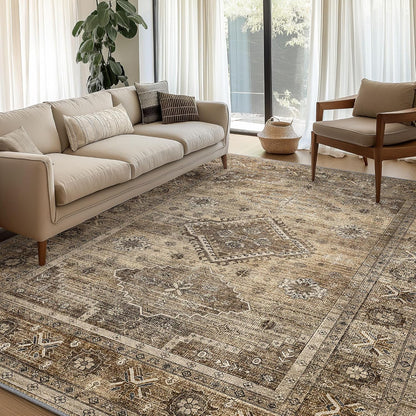 GENIMO Fantasy Geometric Floral Print Non-Slip Washable Area Rug Brown