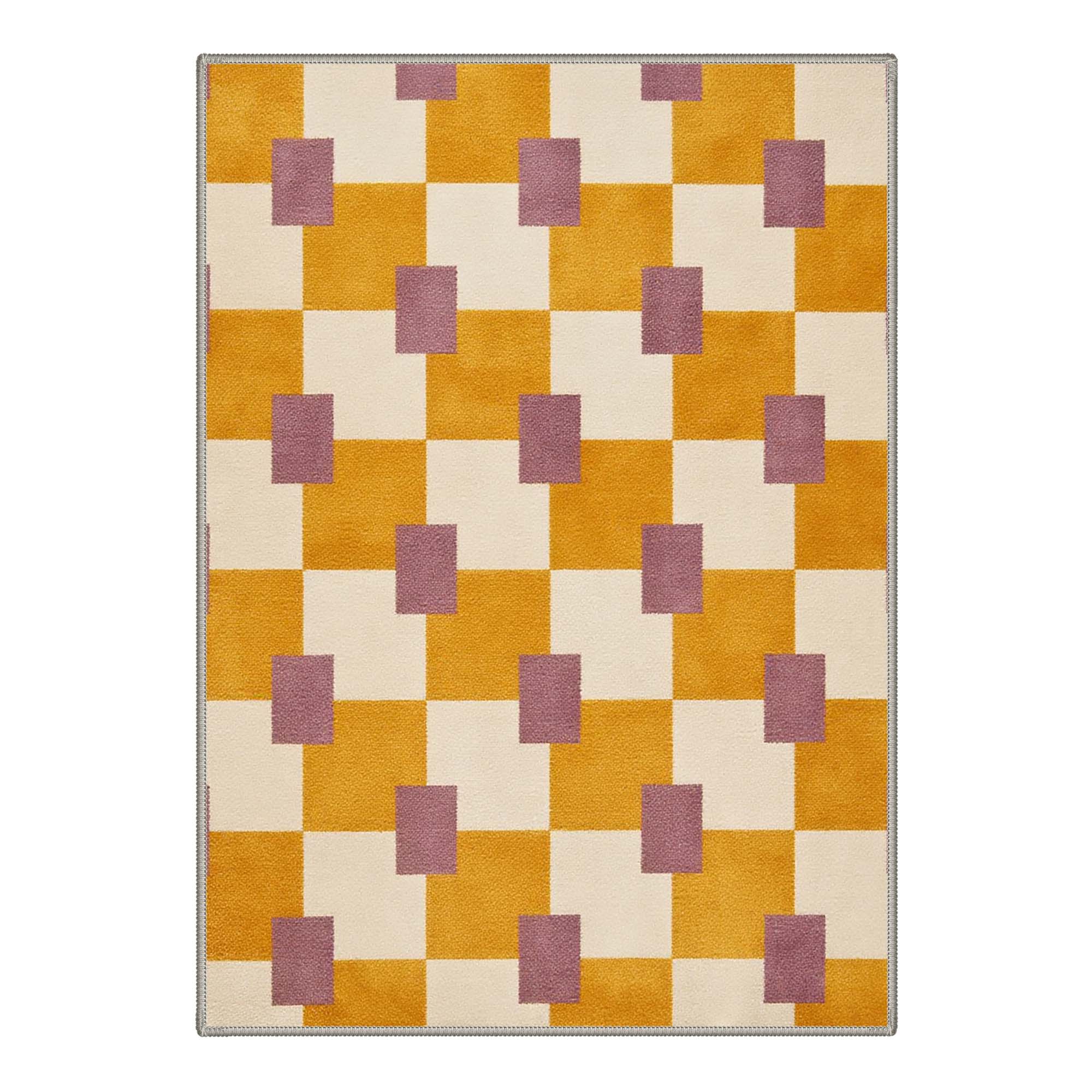 Varo Modern Patchwork Checkerboard Rug in Yellow | GENIMO
