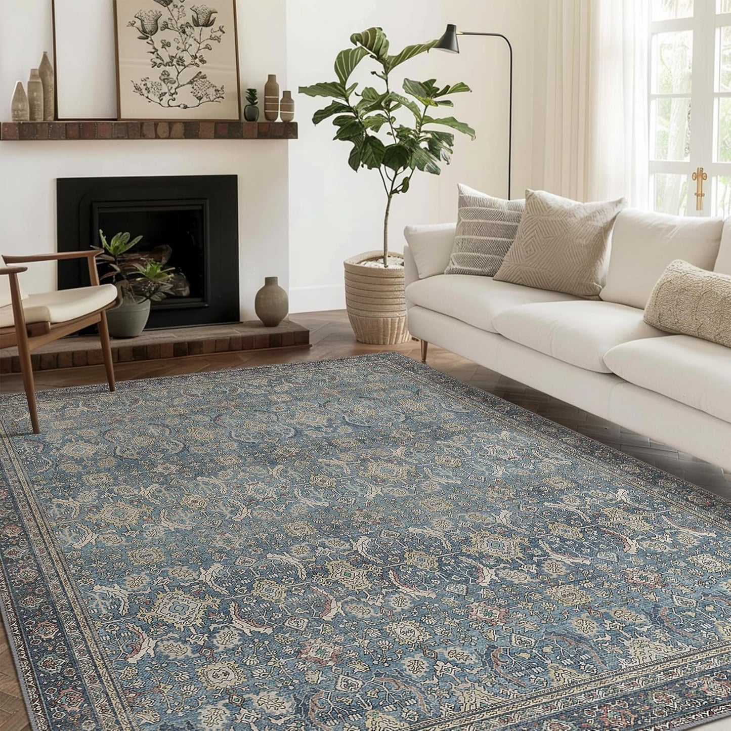 GENIMO Vintage Bohemian Symmetrical Print Cool Color Soft Area Rug