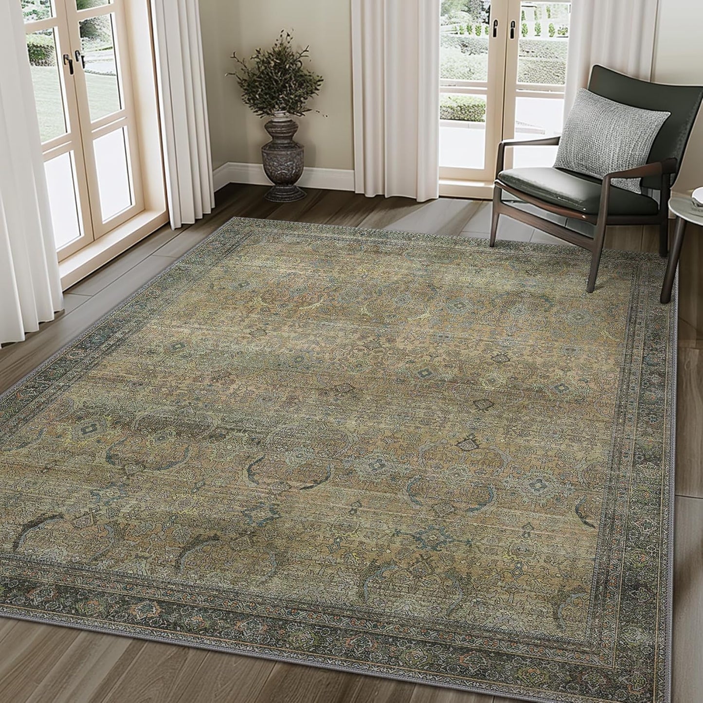 GENIMO Vintage Bohemian Symmetrical Print Cool Color Soft Area Rug