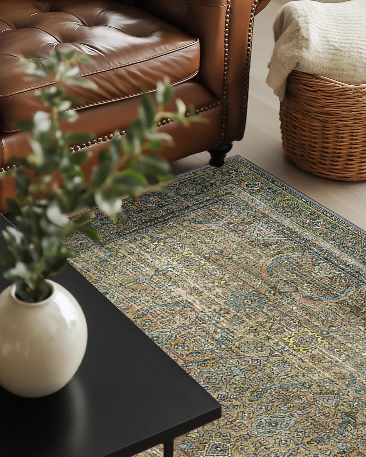 GENIMO Vintage Bohemian Symmetrical Print Cool Color Soft Area Rug