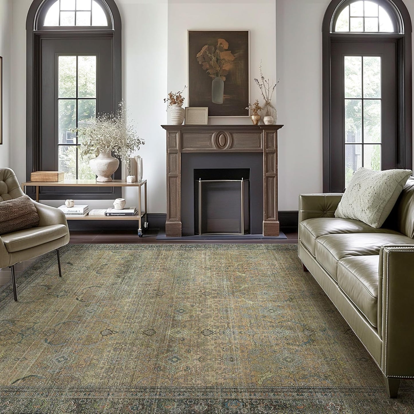 GENIMO Vintage Bohemian Symmetrical Print Cool Color Soft Area Rug