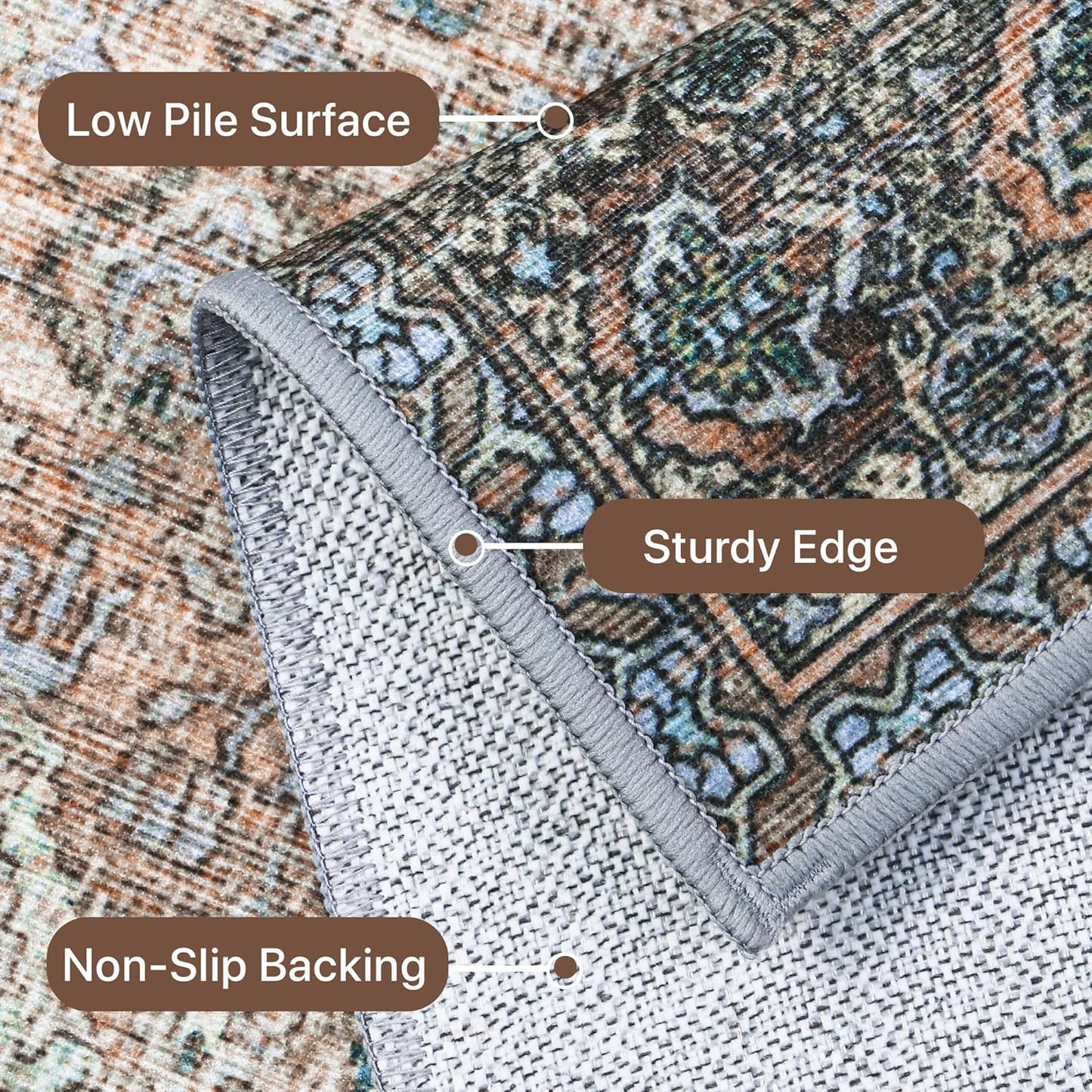 GENIMO Vintage Bohemian Symmetrical Print Cool Color Soft Area Rug