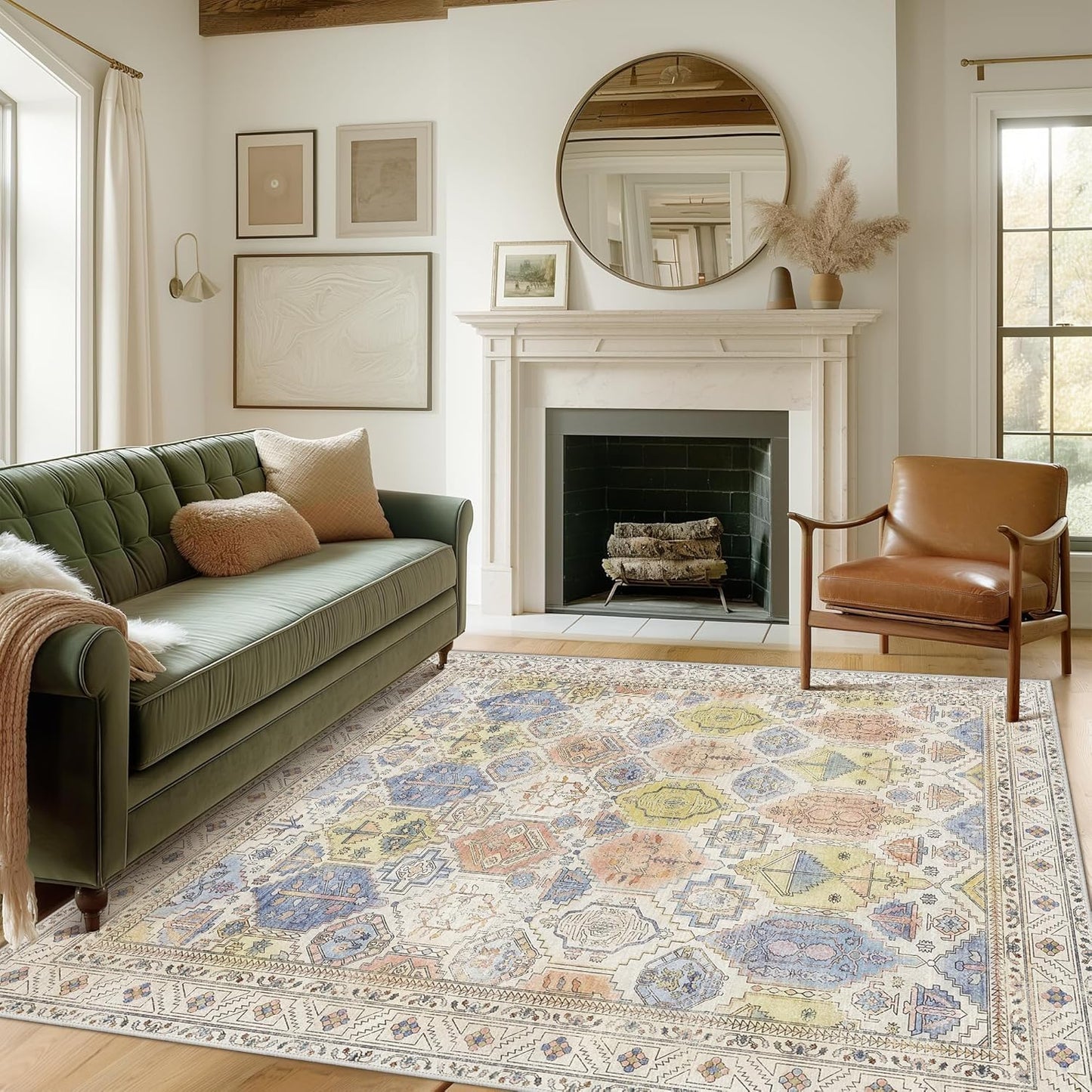 GENIMO Vintage Classic Print Light Color Washable Area Rug