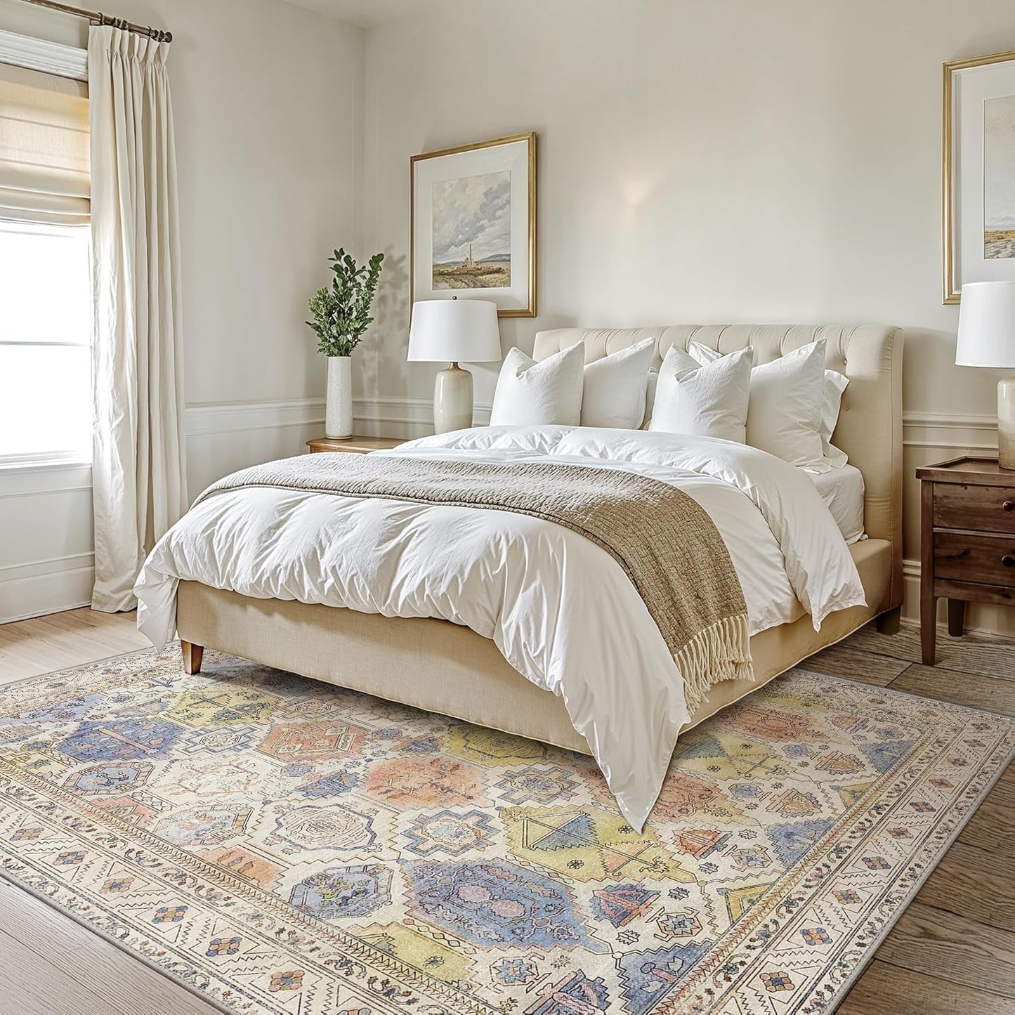 GENIMO Vintage Classic Print Light Color Washable Area Rug