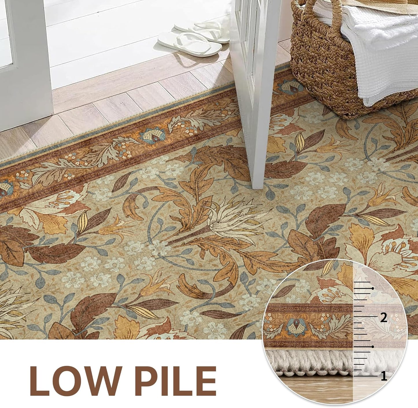 GENIMO Vintage Floral Machine Washable Area Rug