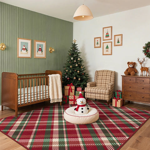 Valence Christmas Washable Classic Checkerboard Belgian Velvet Rug Colorful