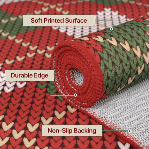 Althea Christmas Checkered Washable Belgian Velvet Rug