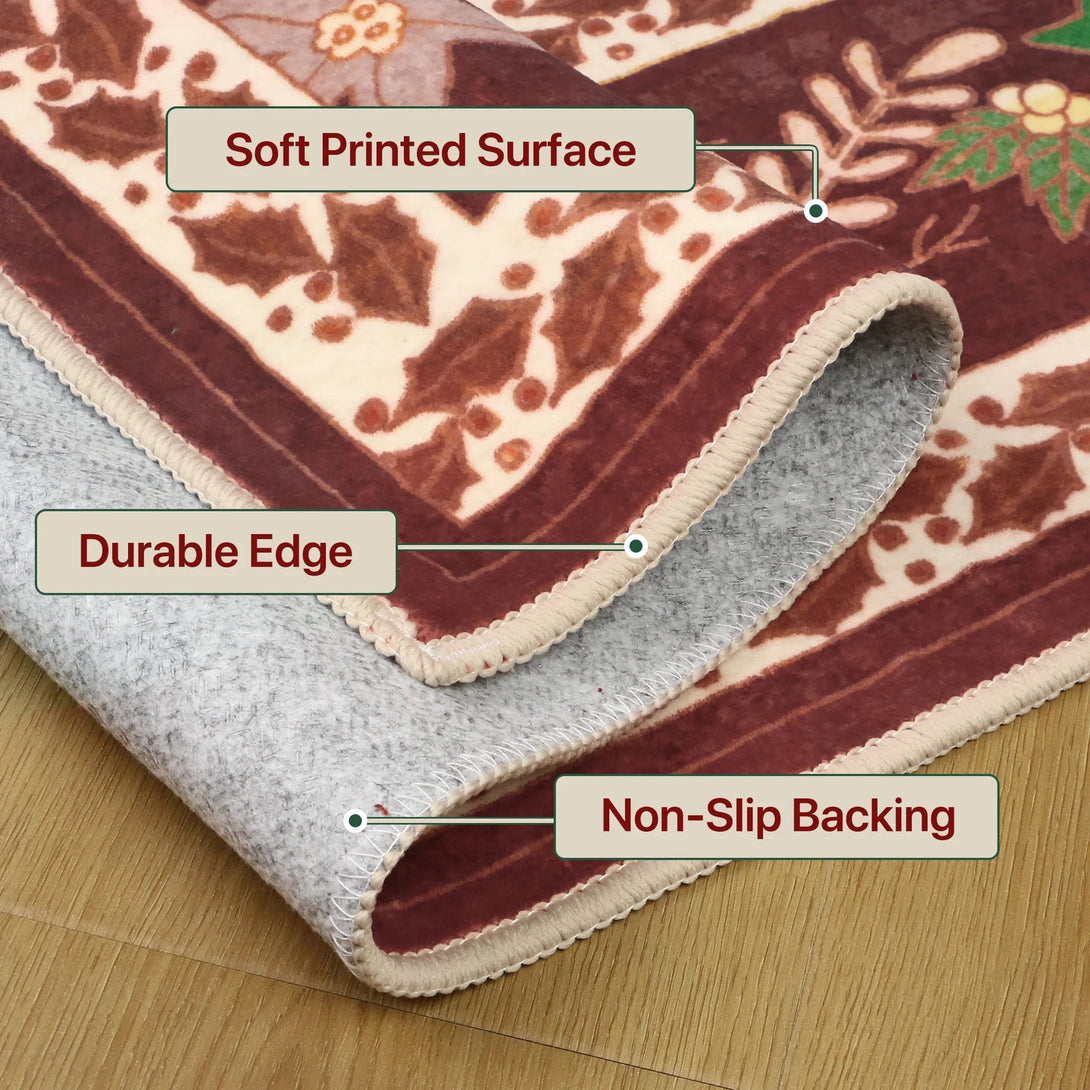 Alaric Christmas Washable Red Rugs with Santa and Pine - TZ3031 - SNR - 4X6