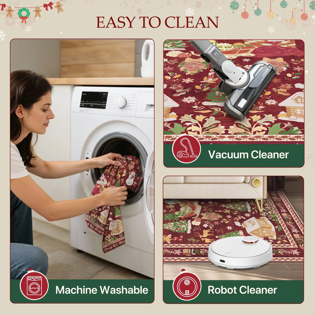 Alaric Christmas Washable Red Rugs with Santa and Pine - TZ3031 - SNR - 4X6