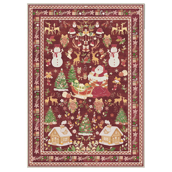 Alaric Christmas Washable Red Rugs with Santa and Pine - TZ3031 - SNR - 4X6