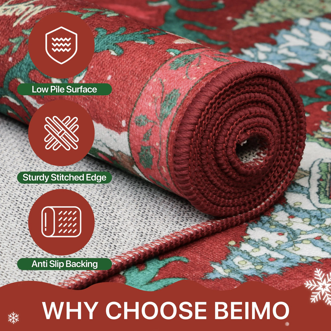 Aurora Christmas Washable Santa Sleigh and Reindeer Belgian Velvet Rug - DT1306 - AH - 2X10