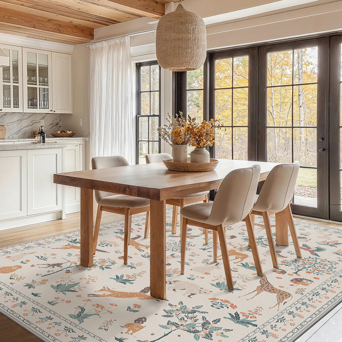 Aven Machine Washable Forest Animal Beige Rugs - RG4002 - BEIGE - 5X7FT