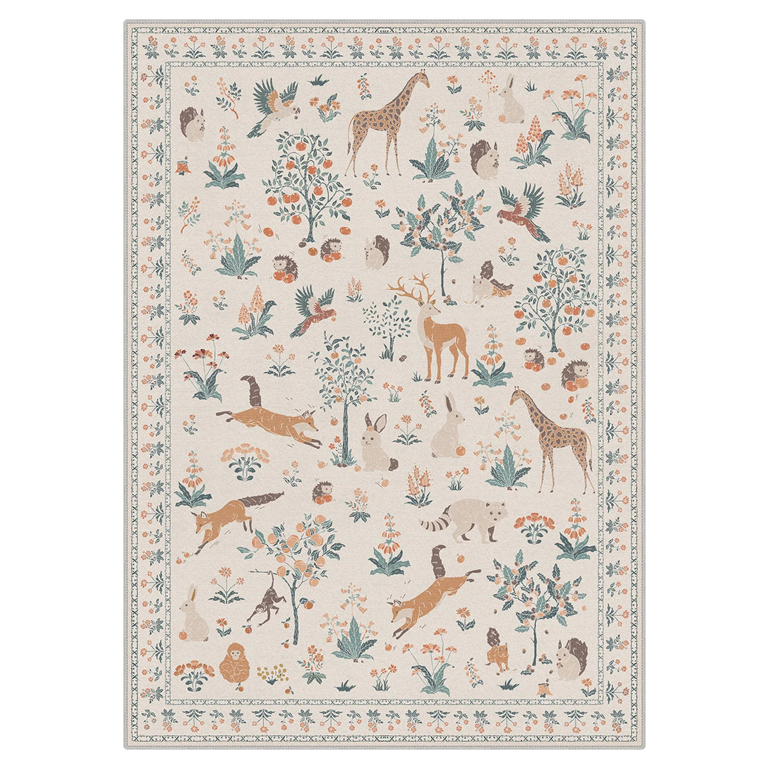 Aven Machine Washable Forest Animal Beige Rugs - RG4002 - BEIGE - 2X3FT