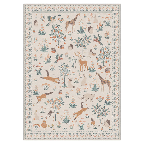 Aven Machine Washable Forest Animal Beige Rugs - RG4002 - BEIGE - 2X3FT
