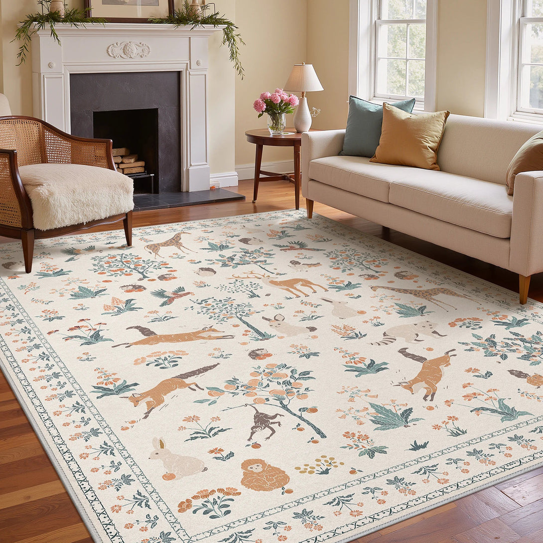 Aven Machine Washable Forest Animal Beige Rugs - RG4002 - BEIGE - 6X9FT