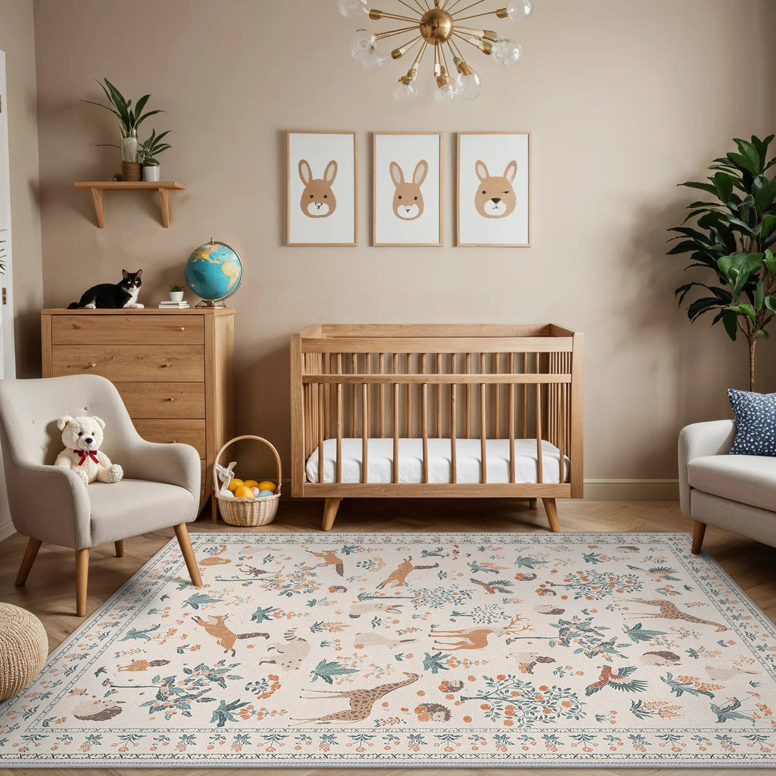 Aven Machine Washable Forest Animal Beige Rugs - RG4002 - BEIGE - 6X9FT
