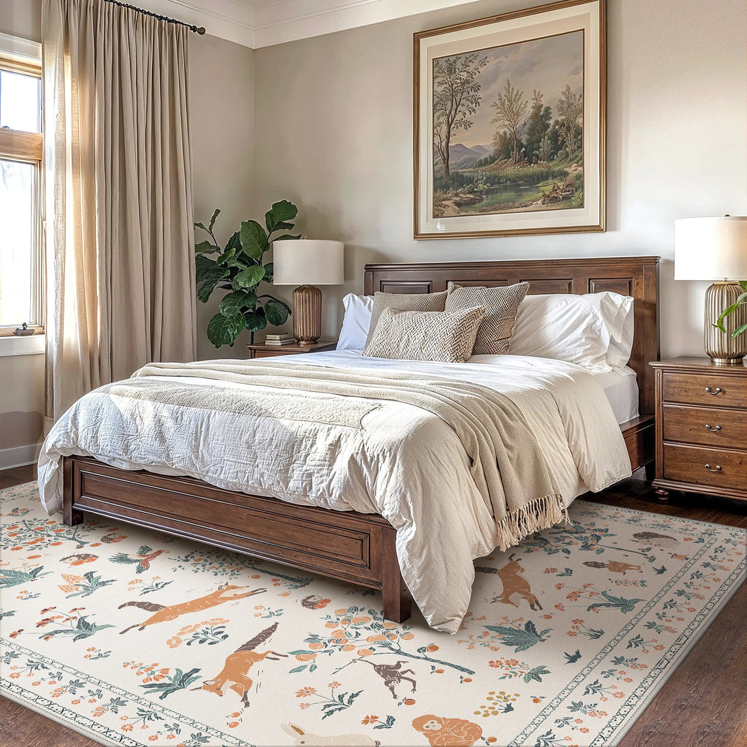 Aven Machine Washable Forest Animal Beige Rugs - RG4002 - BEIGE - 5X7FT