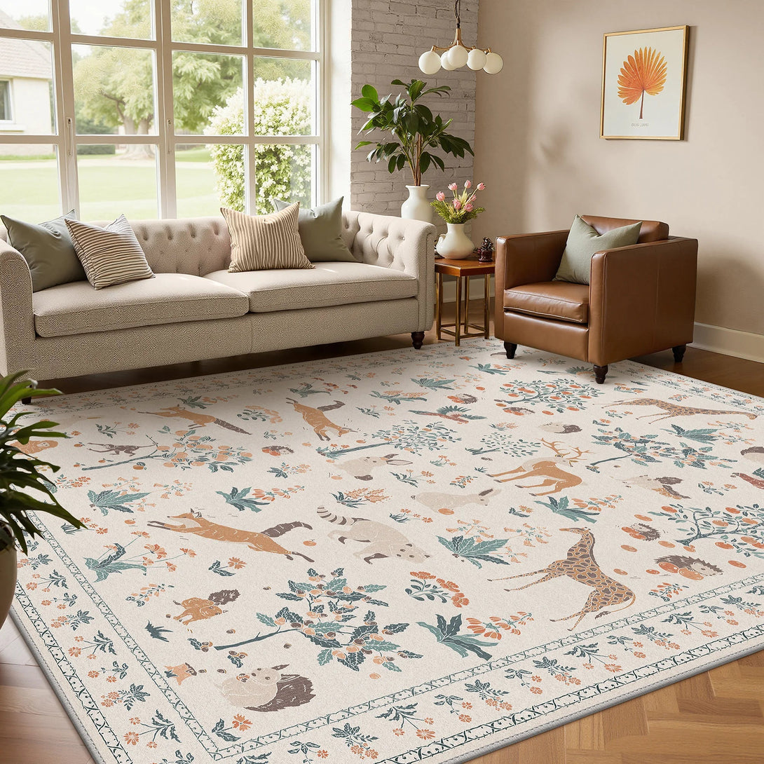 Aven Machine Washable Forest Animal Beige Rugs - RG4002 - BEIGE - 6X9FT