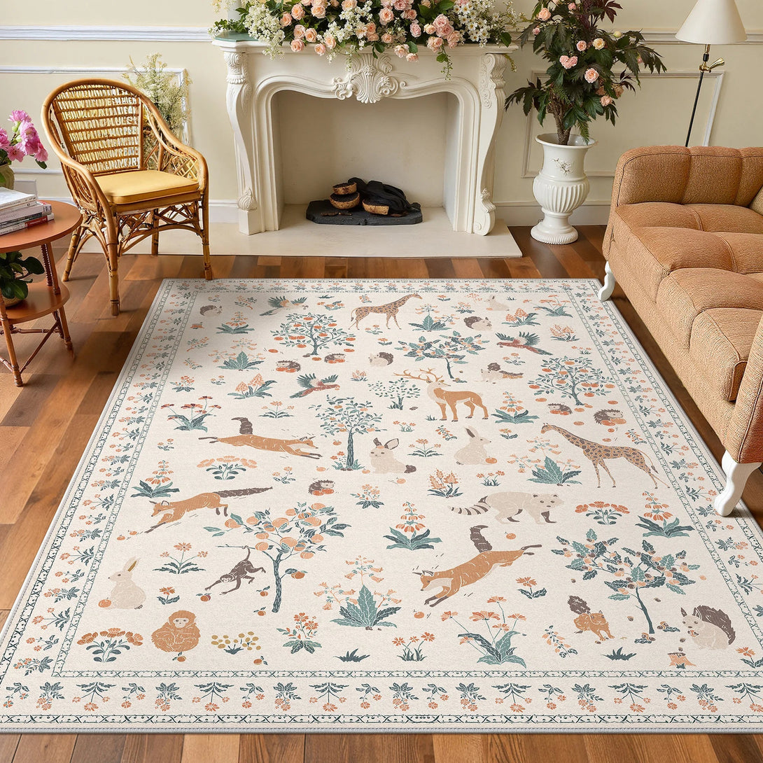 Aven Machine Washable Forest Animal Beige Rugs - RG4002 - BEIGE - 8X10FT