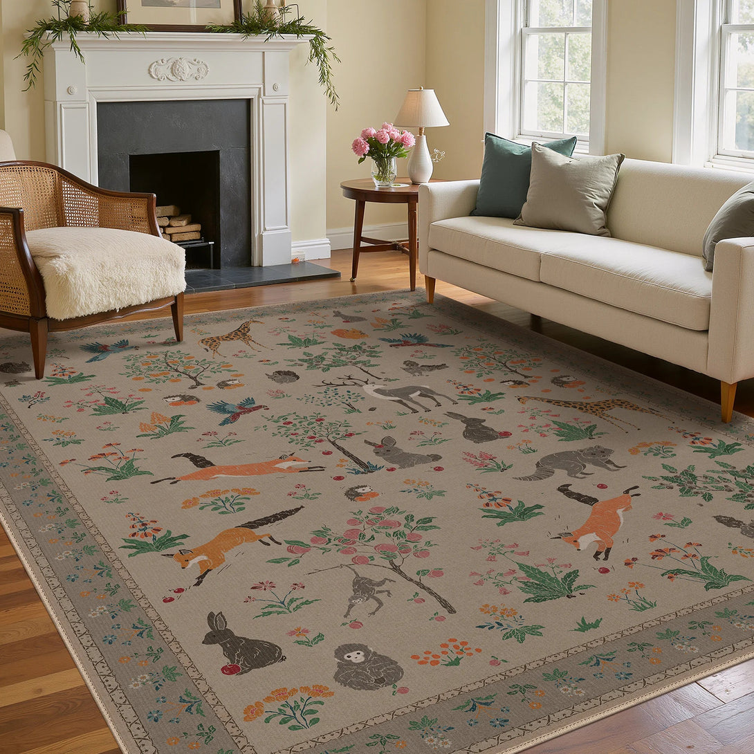 Aven Machine Washable Forest Animal Gray Rugs - RG4002 - LIGHTTAUPE - 5X7FT