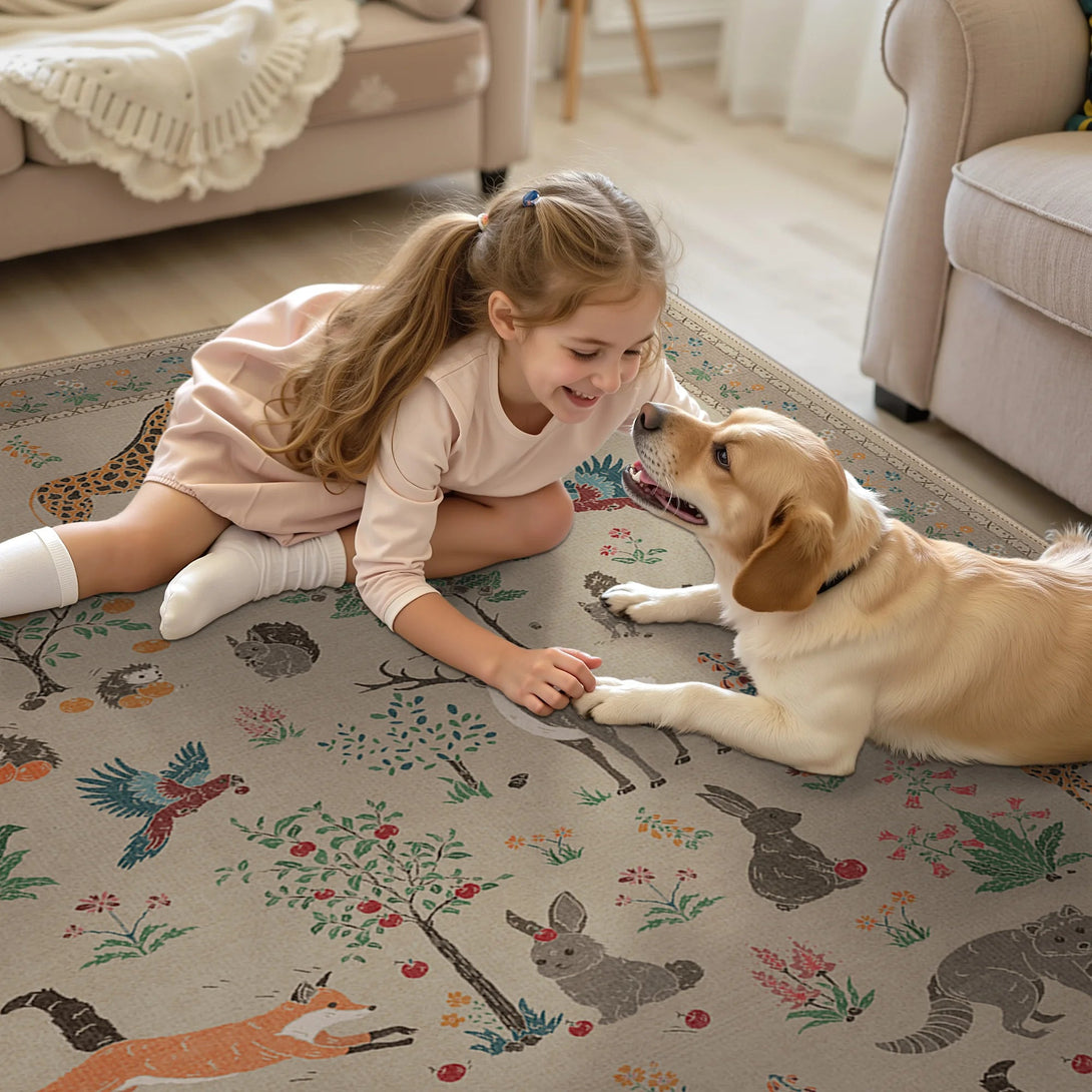 Aven Machine Washable Forest Animal Gray Rugs - RG4002 - LIGHTTAUPE - 5X7FT