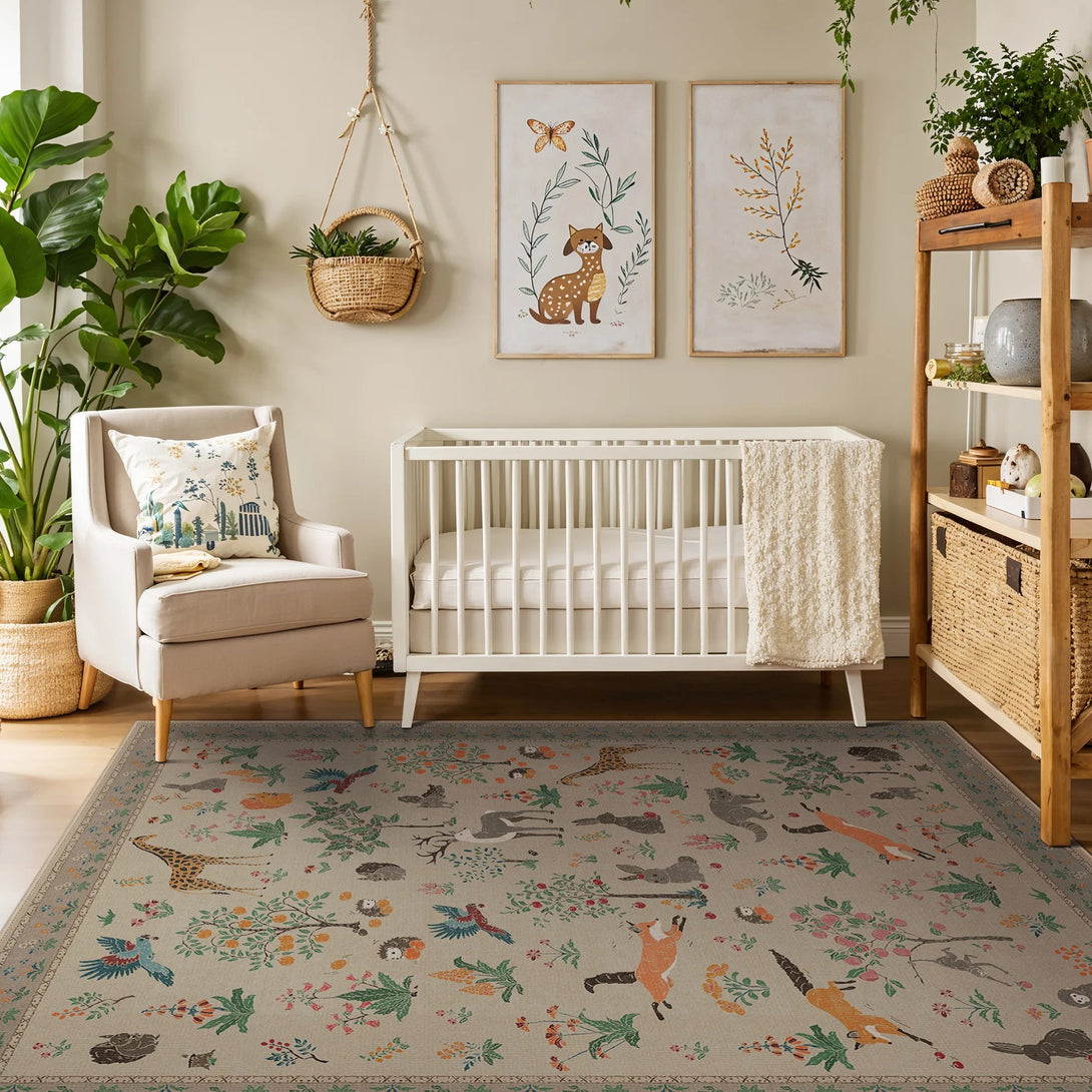 Aven Machine Washable Forest Animal Gray Rugs - RG4002 - LIGHTTAUPE - 8X10FT